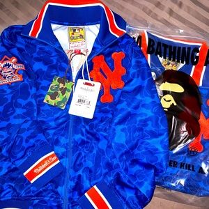 Mint BAPE x Mitchell & Ness Mets Blue Jacket